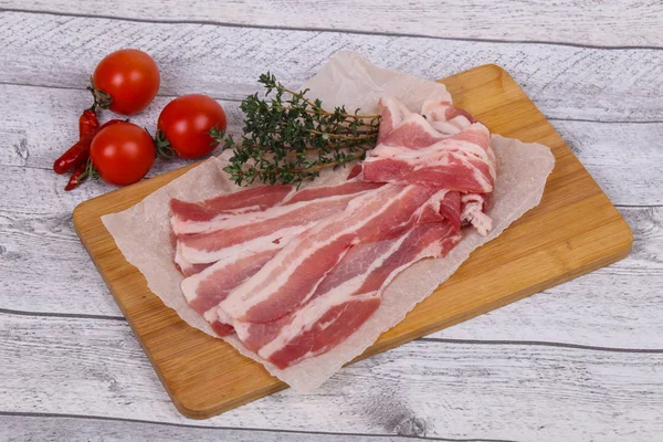 Raw Bacon Board Served Thyme — Stock Photo, Image