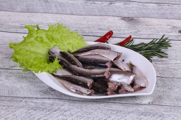 Anchovy fish snack in the bowl — Stock Photo, Image