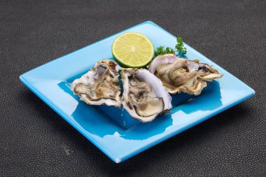 Limonlu ve maydanozlu taze istiridye.