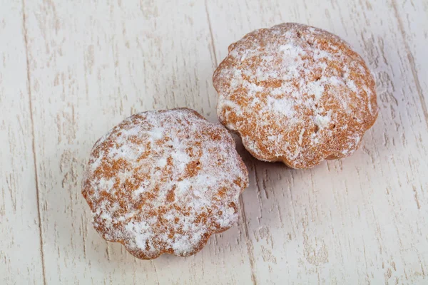 Delicious Sweet Baked Muffins Coated Powdered Suga — Stock Photo, Image