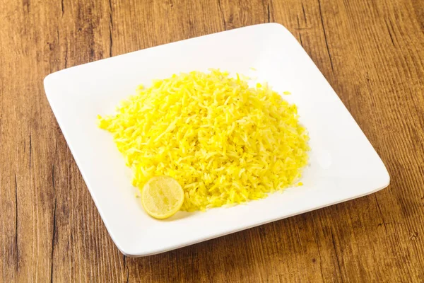 Indiska Traditionella Rätter Gult Ris Med Lime — Stockfoto