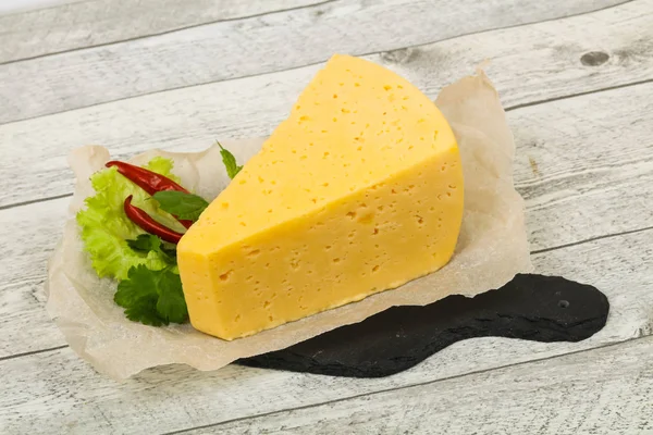 Piece Yellow Cheese Served Herbs — Stock Photo, Image