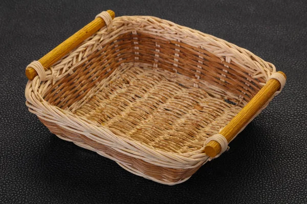 Empty Wicker Bowl Black Background — Stock Photo, Image