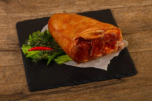 Raw pork knuckle marinated for cooking — Stock Image Raw Pork Knuckle Marinated Cooking Stock Photo