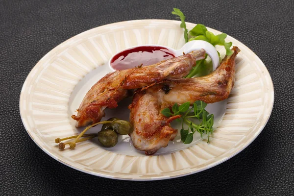 Roasted Rabbit Legs Cowberry Sauce — Stock Photo, Image