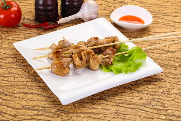 Chicken skin skewer — Stock Photo, Image