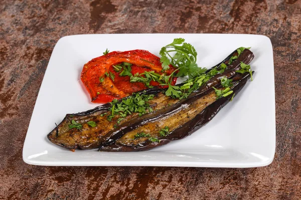 Grilled eggplant with bell pepper — Stock Photo, Image