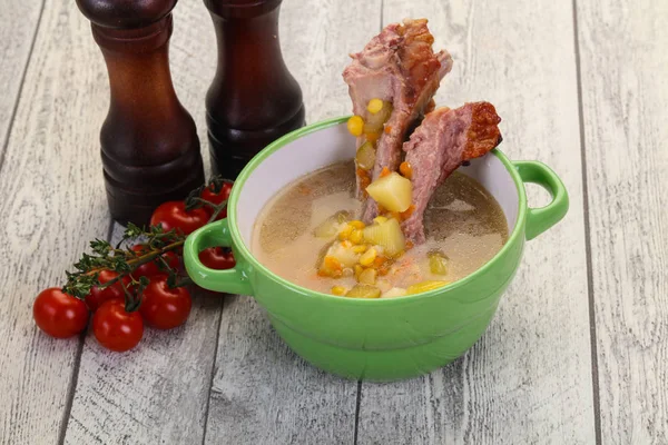 Peas soup with ribs — Stock Photo, Image