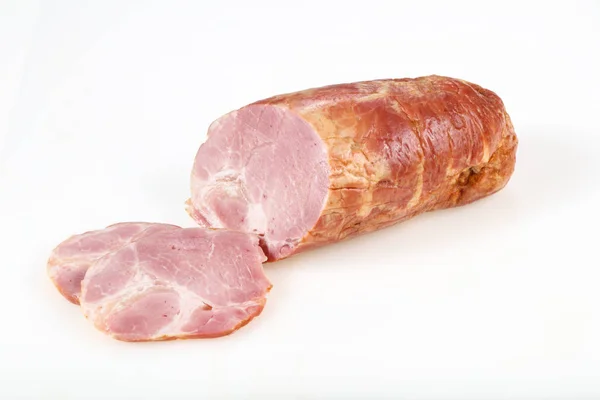 Smakelijke Ham over witte achtergrond — Stockfoto