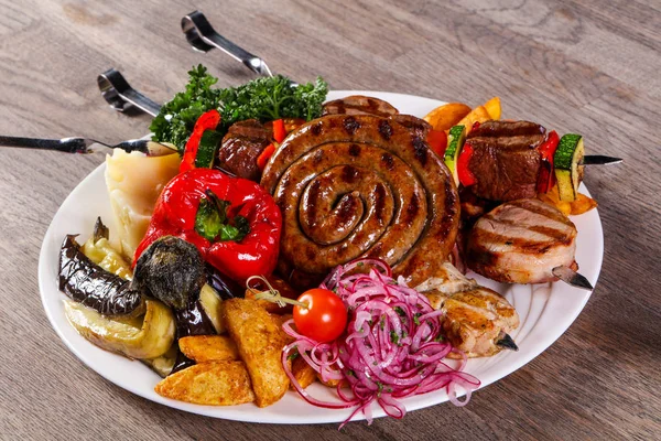 Pork and vegetables barbeque — Stock Photo, Image