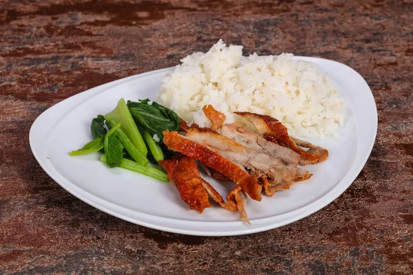 Rice with roasted duck breast — Stock Photo, Image