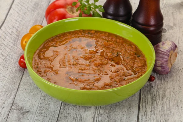 Beroemde Spaanse gazpacho tomatensoep — Stockfoto