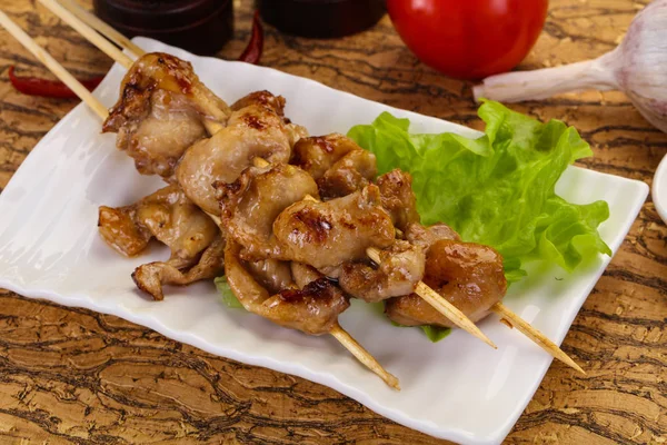 Chicken skin skewer — Stock Photo, Image