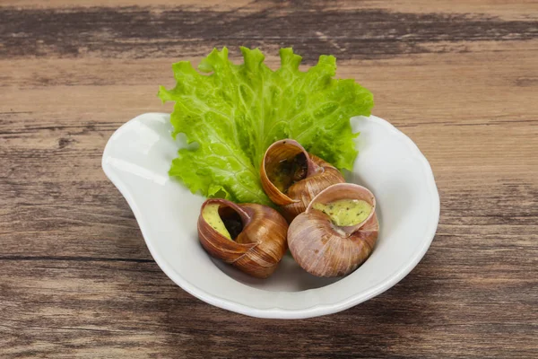 Cozinha francesa - Escargot com molho — Fotografia de Stock