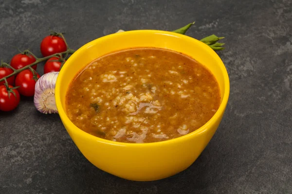 Caucasian Kharcho soup with beef meat — Stock Image Caucasian Kharcho soup with beef meat Stock Photo