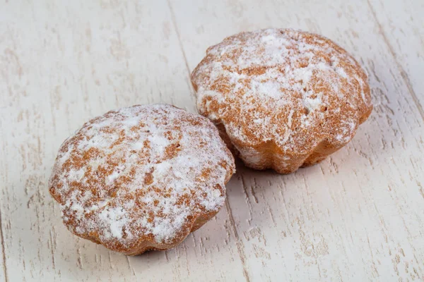 Delicious Sweet Baked Muffins Coated Powdered Suga — Stock Photo, Image