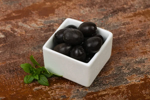 Montón Aceitunas Negras Tazón —  Fotos de Stock