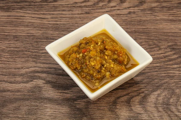 Grüne Würzige Sauce Mit Pfeffer Der Schüssel — Stockfoto