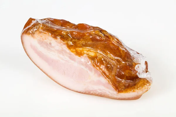 Carne Cerdo Ahumada Sobre Fondo Blanco Aislada — Foto de Stock