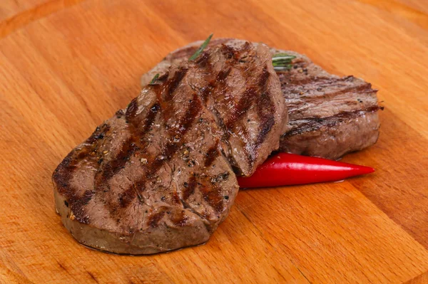 Filet Mignon Grillé Romarin Piment Sur Fond Bois — Photo