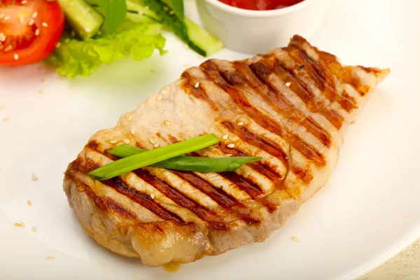 Grilled Pork Cutlet Sauce Vegetables — Stock Photo, Image