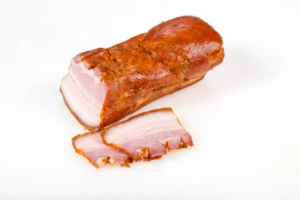 Копченое Мясо Свинины Белом Фоне Изолированы — стоковое фото