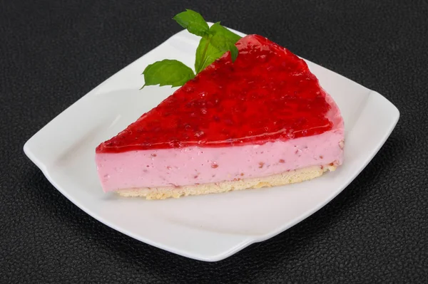 Soft Raspberry Cheesecake Served Mint Plate — Stock Photo, Image
