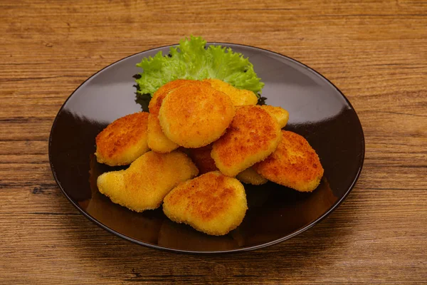 Fried Tasty Chicken Nuggets Served Salad Leaves — Stock Photo, Image