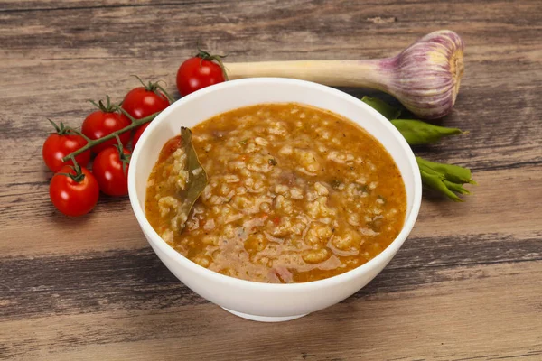 Caucasian Kharcho soup with beef meat and rice — Stock Image Caucasian Kharcho Soup Beef Meat Rice Royalty Free Stock Images