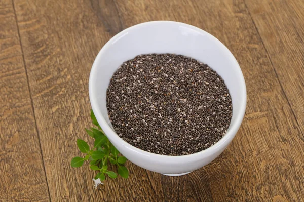 Dietary Chia Frön Skålen Över Trä Bakgrund — Stockfoto