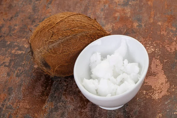 Dietary Kokosöl Der Schüssel Serviert Nuss — Stockfoto