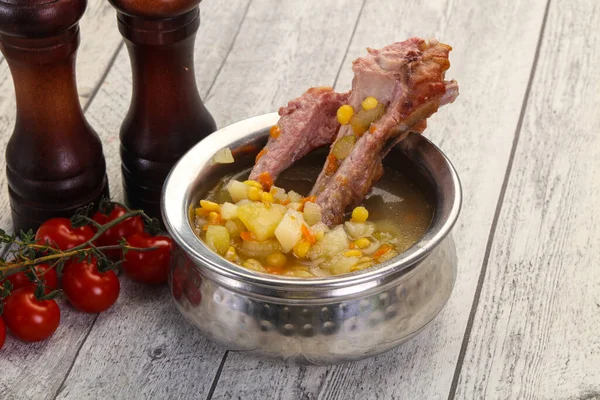 Peas soup with smoked ribs — Stock Image Peas Soup Smoked Ribs Stock Picture