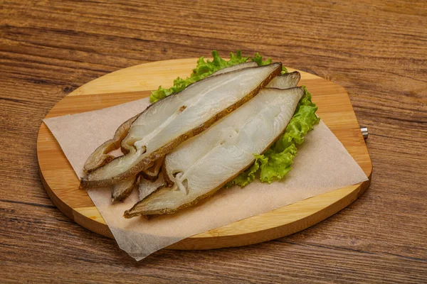 Delikate Geräucherte Heilbutt Fischscheiben Snack — Stockfoto