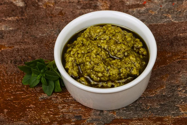 Salsa Basilico Pesto Nella Ciotola — Foto Stock