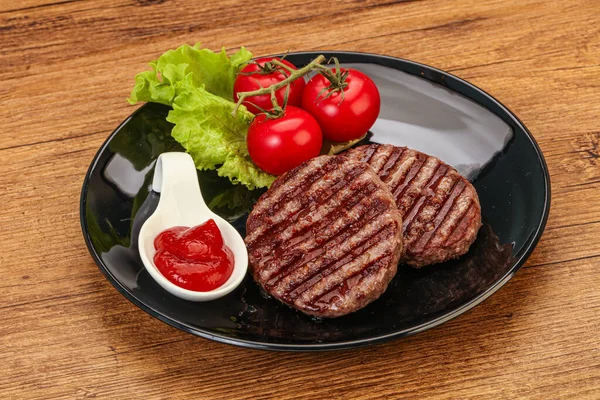 Chuleta Hamburguesa Plancha Con Salsa Tomate —  Fotos de Stock