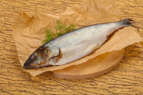 Salted herring over the wooden board with dill — Stock Image Salted Herring Wooden Board Dill Royalty Free Stock Photos