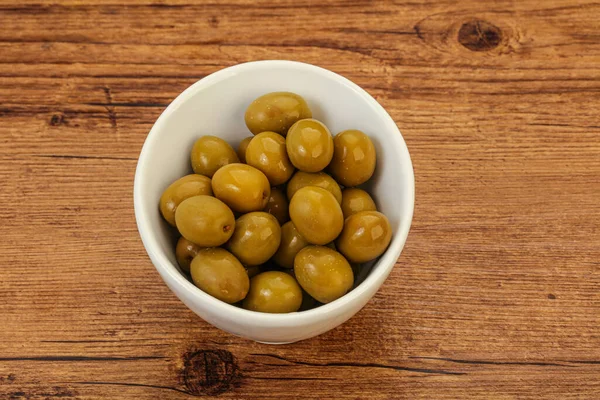 Tas Olives Marinées Vertes Dans Bol — Photo