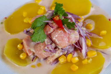 Somon ve soğanlı Ceviche.