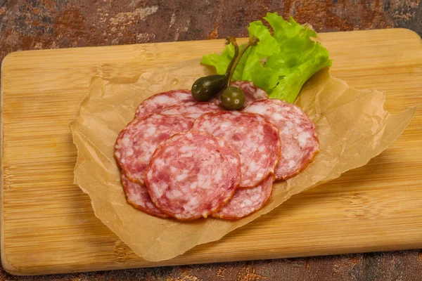 Saucisse Salchichon Espagnole Aux Feuilles Salade — Photo