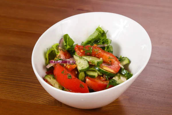 Salada Legumes Com Tomate Pepinos Cebola — Fotografia de Stock