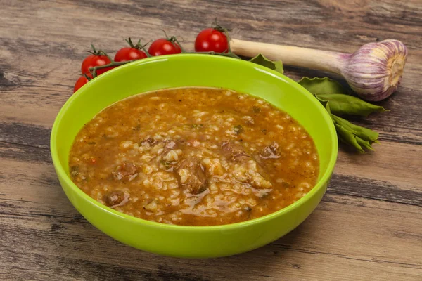 Caucasian Kharcho soup with beef meat and rice — Stock Image Caucasian Kharcho Soup Beef Meat Rice Stock Picture