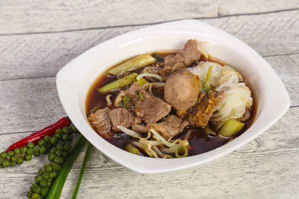 Thai Style Soup Meat Vegetables Mushrooms — Stock Photo, Image