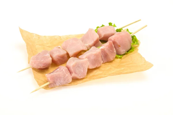 Espetos Carne Porco Cru Prontos Para Grelhar — Fotografia de Stock