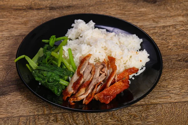 Arroz Con Pechuga Pato Asado Hierbas — Foto de Stock