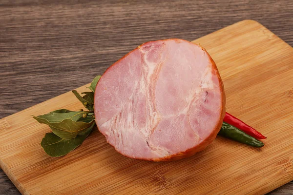 Ham Cut Board Served Laurel Leaves — Stock Photo, Image