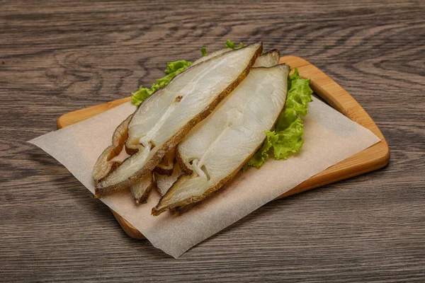 Alabote Defumado Delicoso Fatias Peixe Lanche — Fotografia de Stock