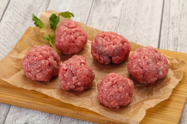 Raw Meatball Wooden Background Ready Cooking — Stock Photo, Image