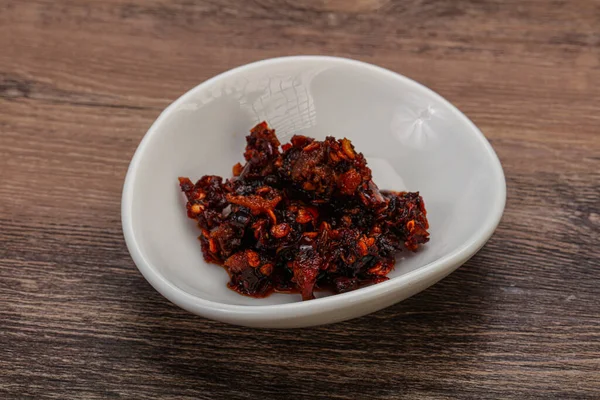 Vietnamesiska Stekt Chili Peppar Sås Med Olja — Stockfoto