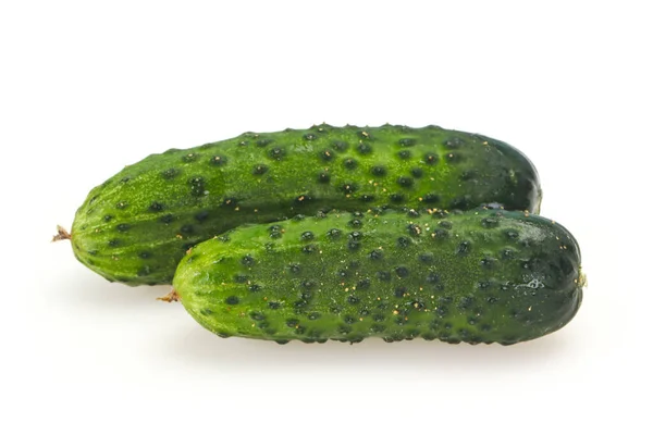 熟的新鲜绿色两根黄瓜 准备好吃蔬菜 — 图库照片