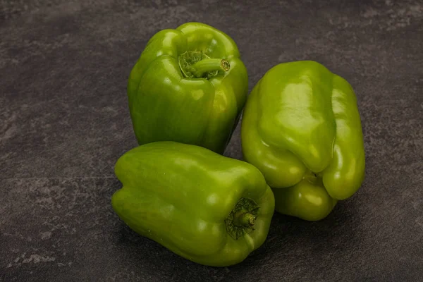 Three Green Bell Juicy Peppers Ready Cooking — Stock Photo, Image